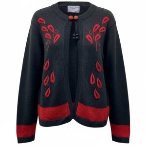Alpaca Style by Artesanias A.T. alpaca wool black and Red cardigan